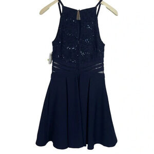 Windsor Navy Homecoming Dress with mesh waist detail and pockets • NWT • Size 1
